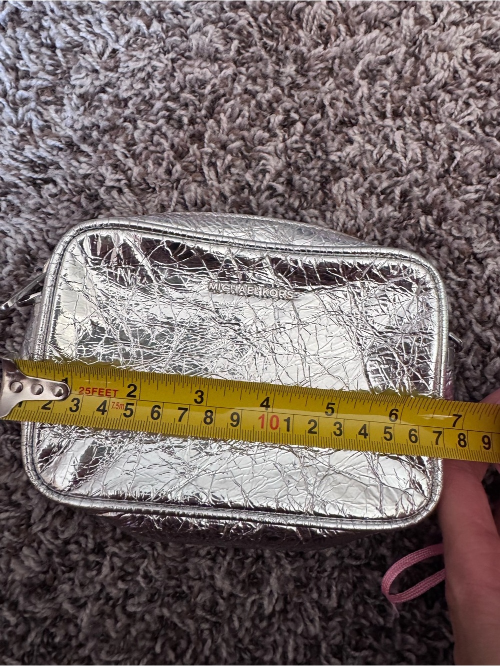 Michael Kors Jet Set East West Crossbody Bag Crinkled Silver Missing Strap - Picture 9 of 11